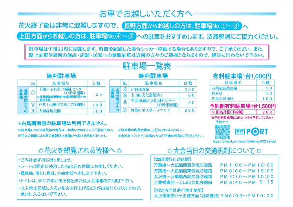 千曲川納涼煙火大会2026の駐車場図